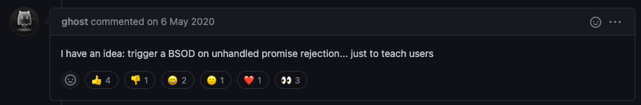 GitHub comment: trigger BSOD to teach users